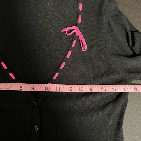 Escada Sweater Women small 6 36 Cardigan black knit lace Up bow top Preppy B11 - Picture 8 of 8